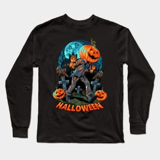 Pumpkin headed human and halloween haunt Long Sleeve T-Shirt